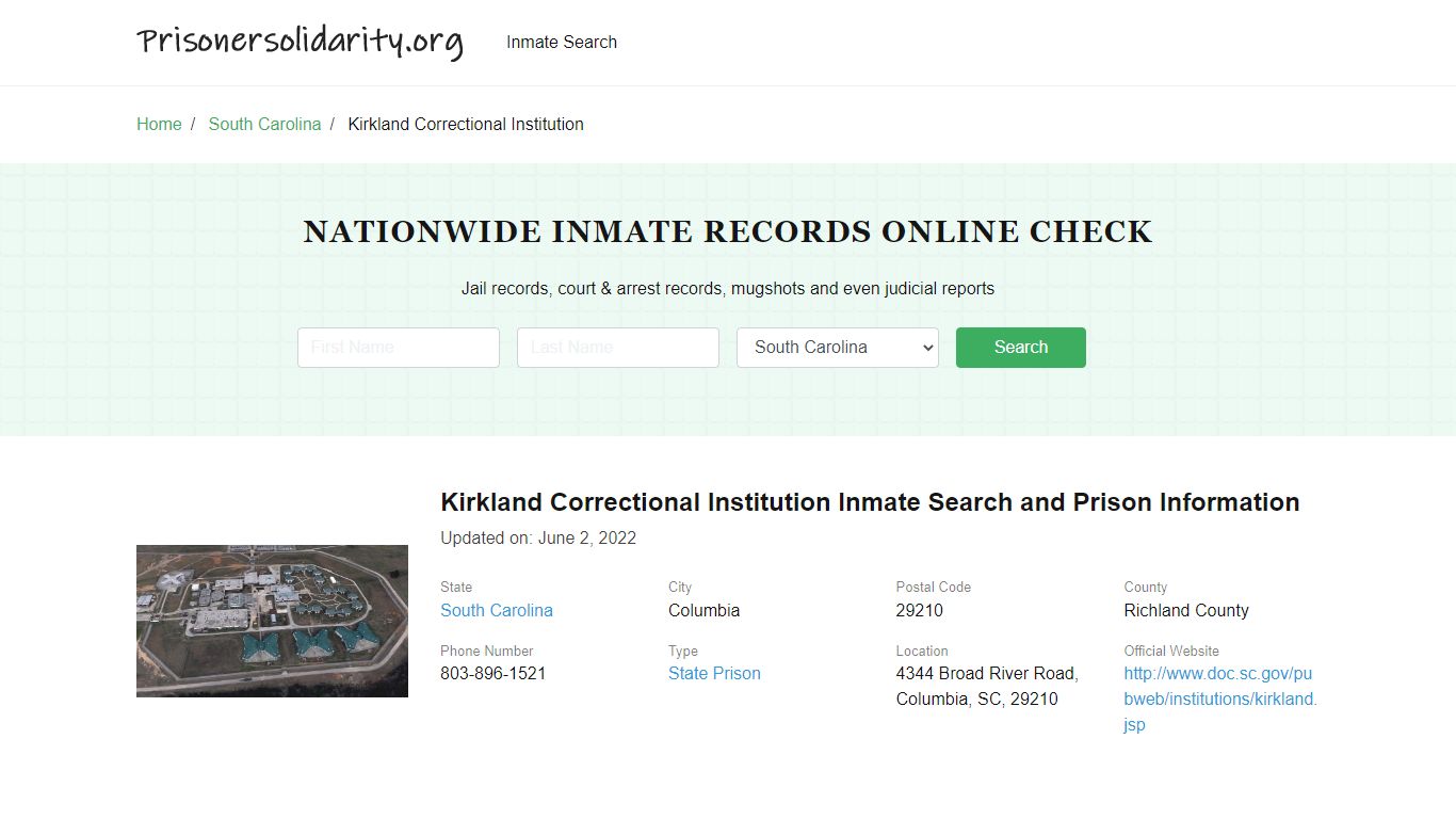 Kirkland Correctional Institution Inmate Search, Visitation, Phone no ...